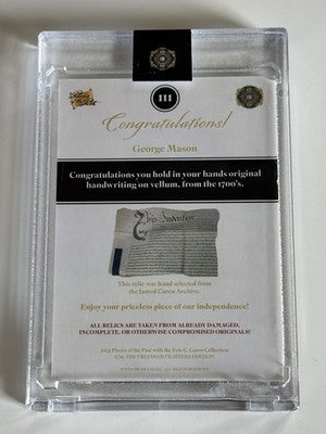 2025 Pieces of the Past 1776 Freedom Fighters George Mason Vellum Relic #111