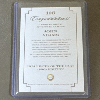 2024 Pieces of the Past 1800s Edition John Adams Authentic Relic #116