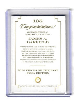 2024 Pieces of the Past 1800s Edition James A. Garfield Authentic Relic #135