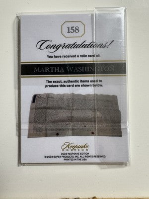 2023 Keepsake Edition Martha Washington 1/1 Handwritten Document Relic #158