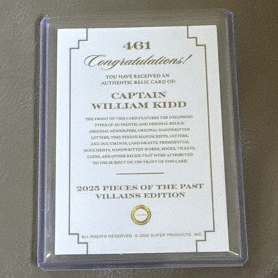 2025 Pieces of the Past Villains Edition Captain William Kidd Jumbo Relic #461