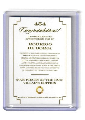 2025 Pieces of the Past Villains Rodrigo De Borja Pope Alexander VI Relic