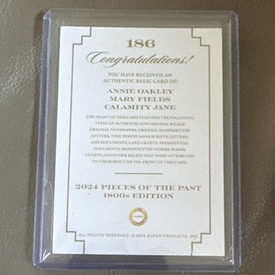 2024 Pieces of the Past 1800s Triple Relic Oakley, Mary Fields, Calamity Jane