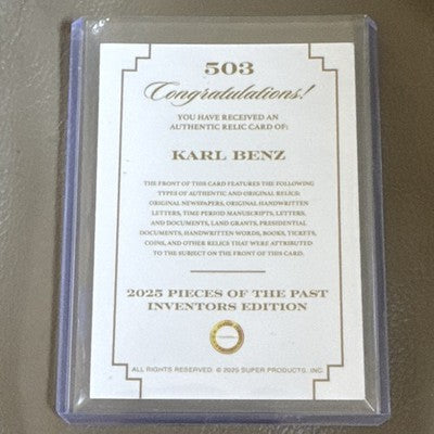 2025 Pieces of the Past Inventors Edition Karl Benz Historic Relic #503