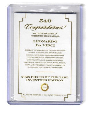 2025 Pieces of the Past Inventors Edition Leonardo da Vinci Historic Relic #540