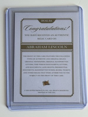2024 Pieces of the Past Abraham Lincoln Authentic Dual Newspaper Relic #DUAL-8A