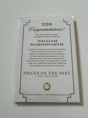 2024 Pieces of the Past 1700s Edition William Wordsworth Relic Insert #228