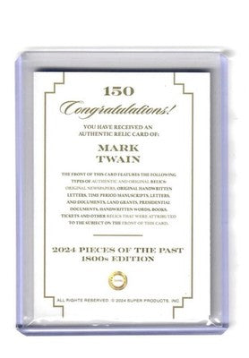 2024 Pieces of the Past 1800s Edition Mark Twain Authentic Relic #150