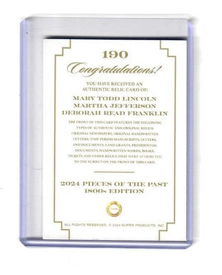 2024 Pieces of the Past 1800s Edition Triple Relic Lincoln Jefferson Franklin