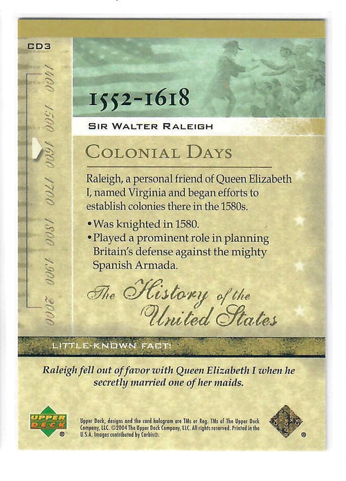 2004 Upper Deck The History of the United States Sir Walter Raleigh #CD3